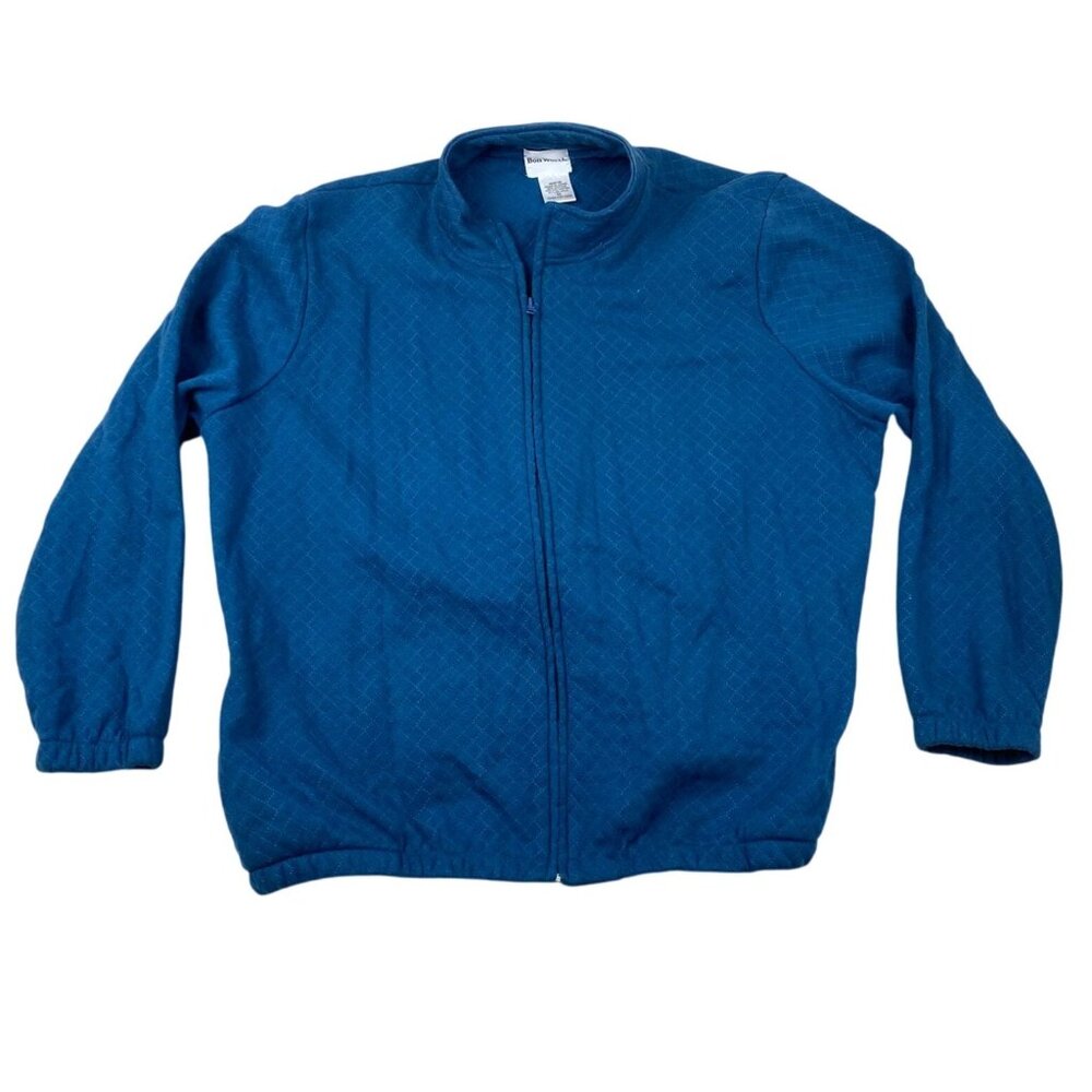 Bon Worth Womens Jacket Medium Quilted Full Zip High Neck Elastic Waist Blue